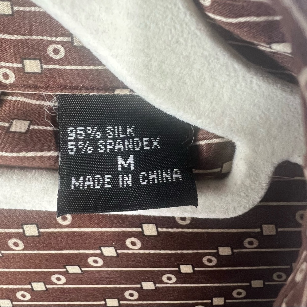 Moda International Brown Patterned Silk Button Do… - image 4